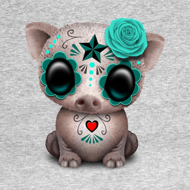 Blue Day of the Dead Sugar Skull Baby Pig by jeffbartels
